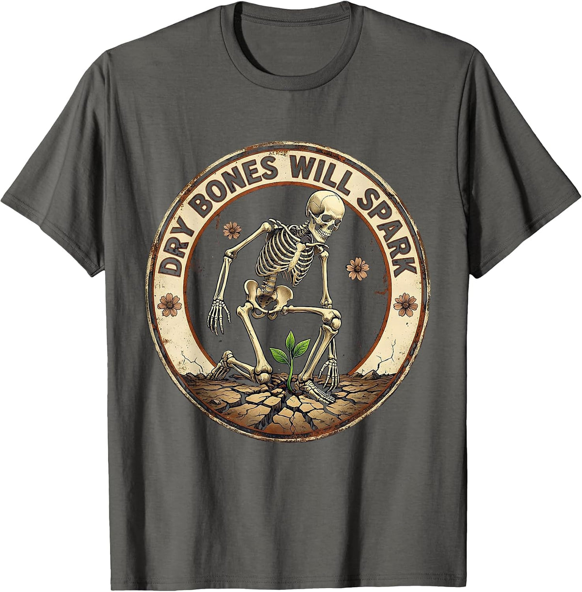Dry Bones Will Spark Vintage Christian Skeleton Humor T-Shirt - Asphalt Grey