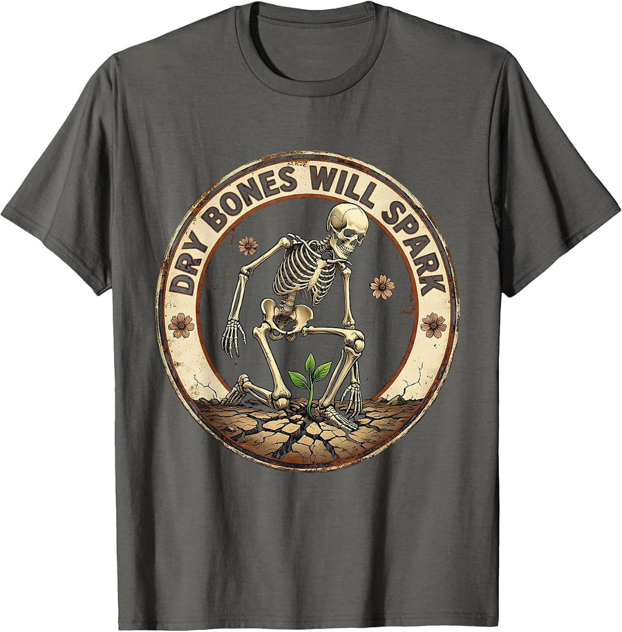 Dry Bones Will Spark Vintage Christian Skeleton Humor T-Shirt - Asphalt Grey