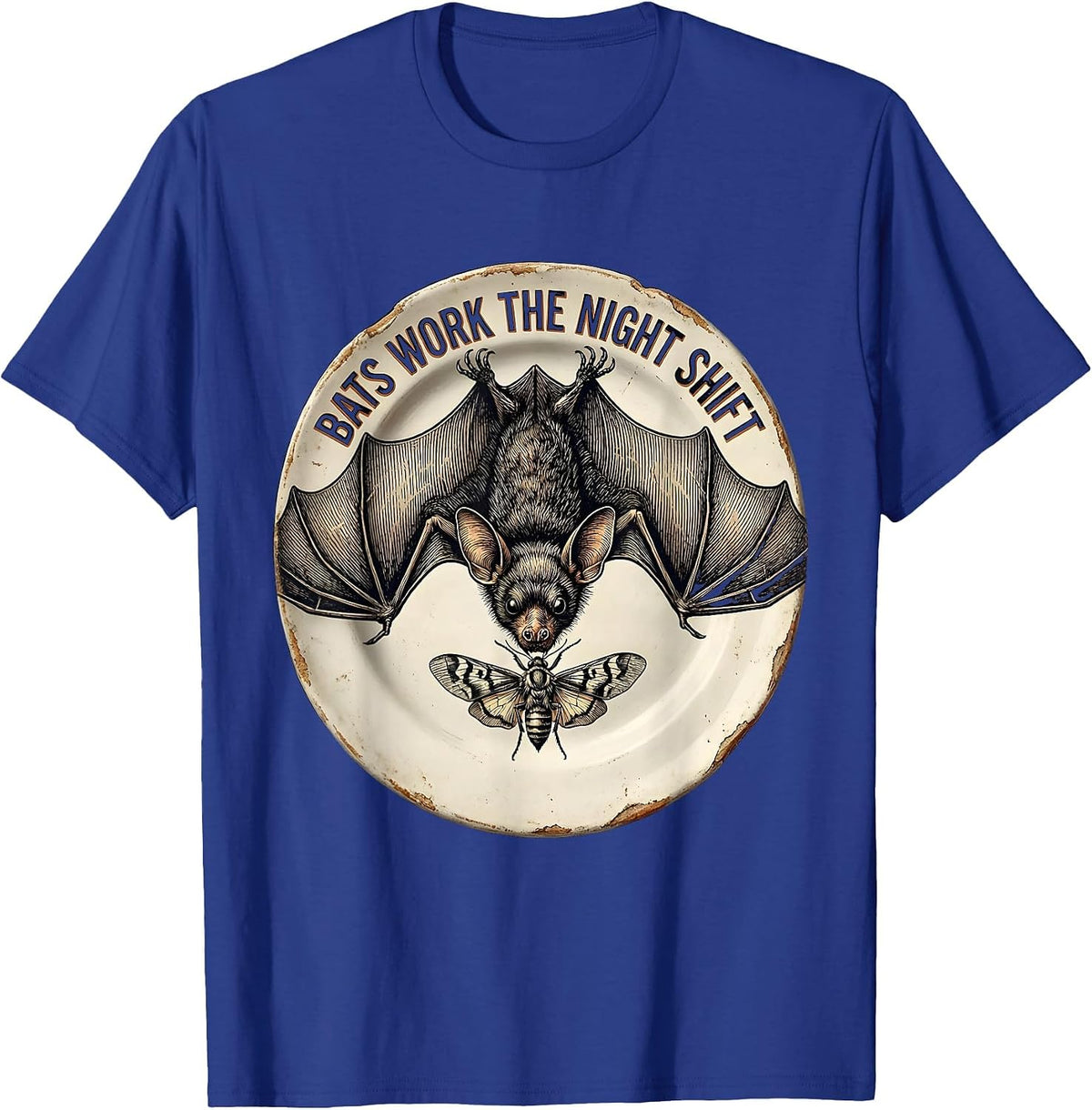 Men's Bats Work The Night Shift Vintage Bat Lover Halloween Humor T-Shirt - Royal Blue