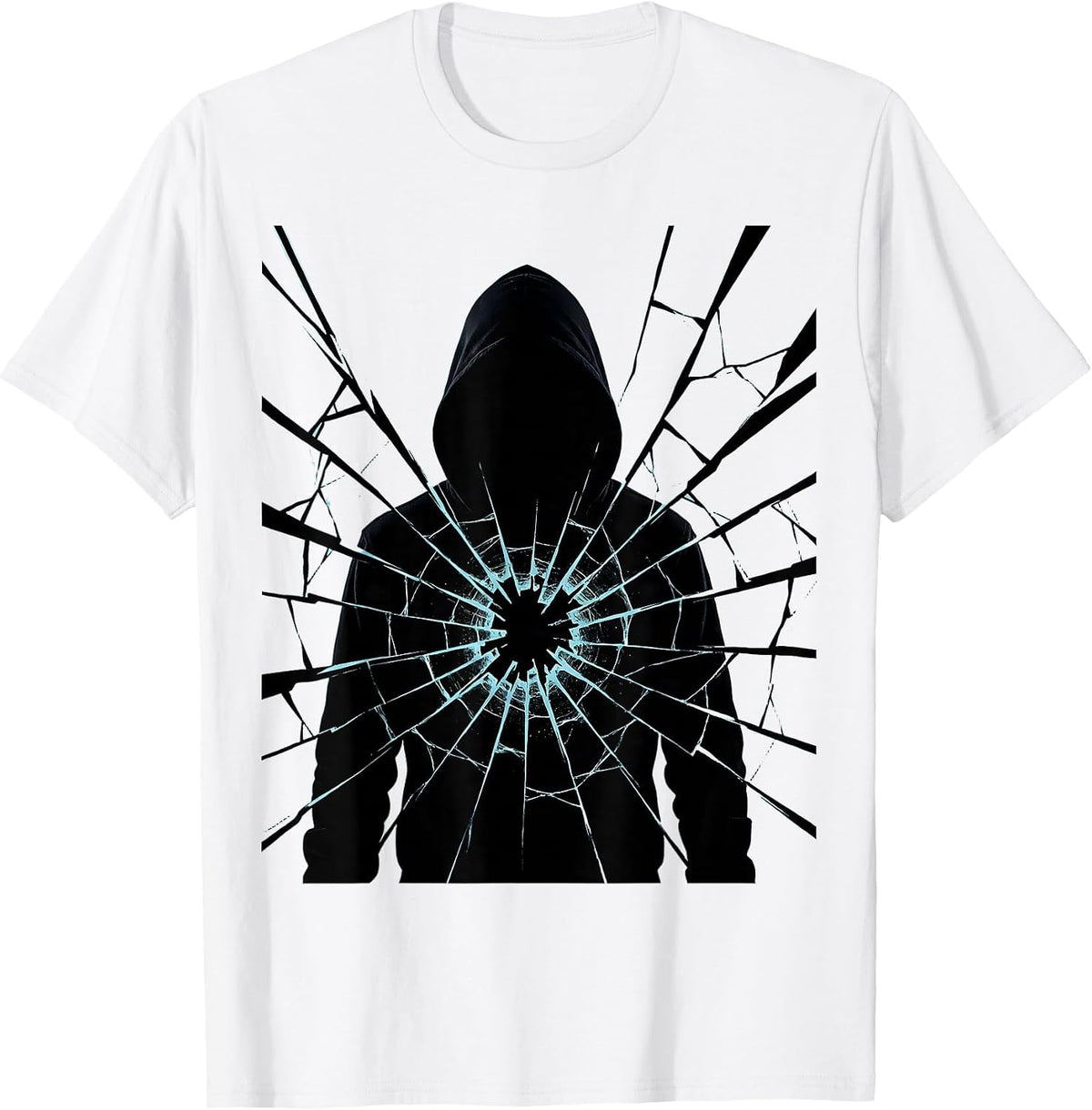 Men's Hooded Hacker Cracked Digital Screen Graphic T-Shirt - White