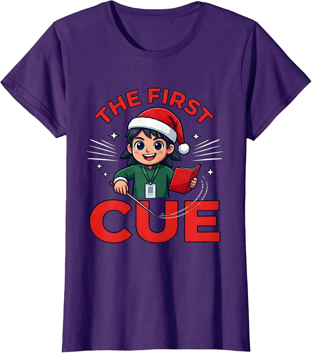 Women's THE FIRST CUE Funny Music Teacher Christmas School Staff T-Shirt - Purple