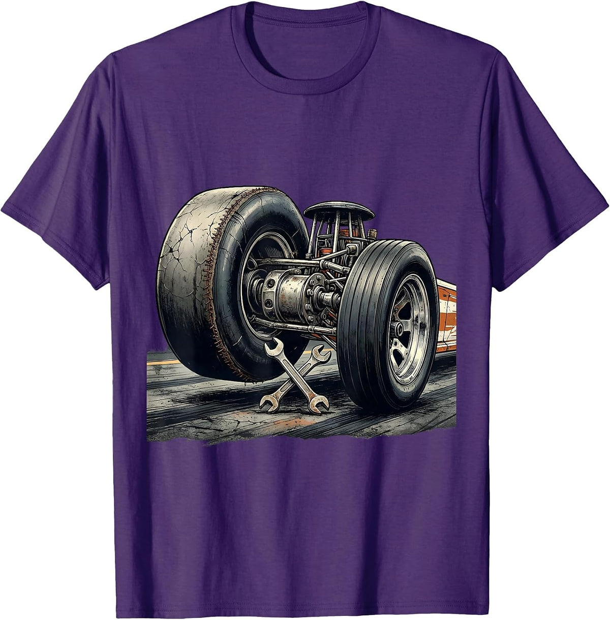 Men's Dragster Rear Axle Racing Fan Distressed T-Shirt - Purple