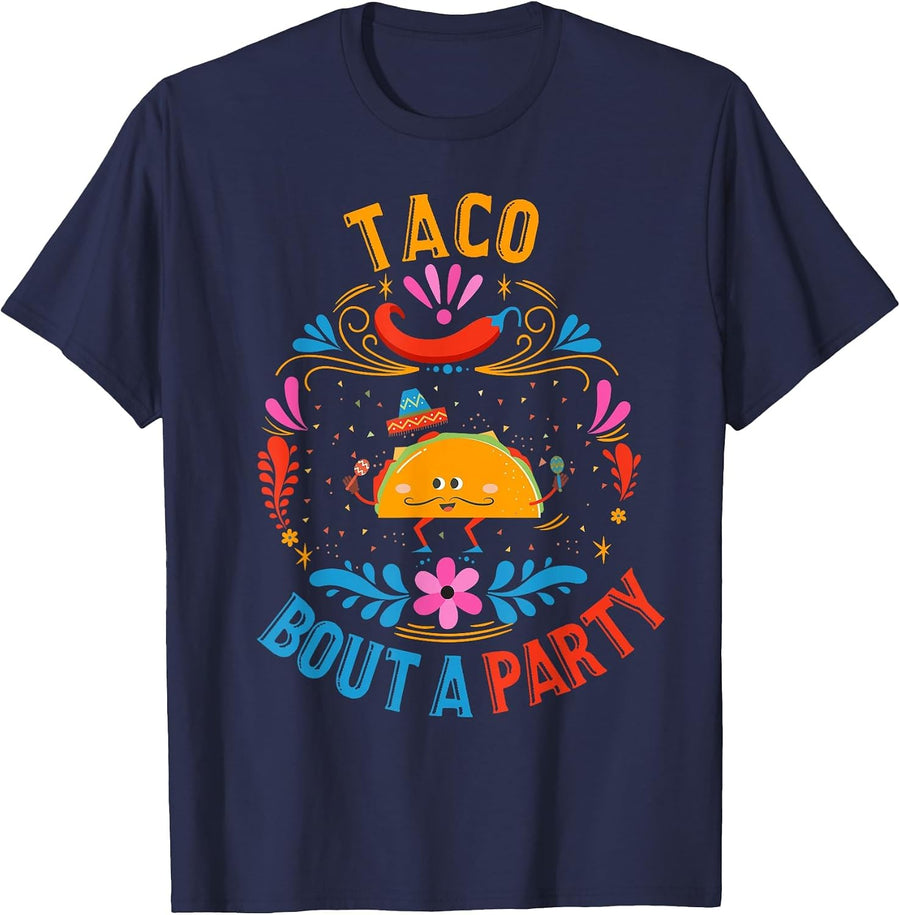 Funny Taco Shirt Mexican Food Birthday Taco Bout a Party T-Shirt - Navy Blue