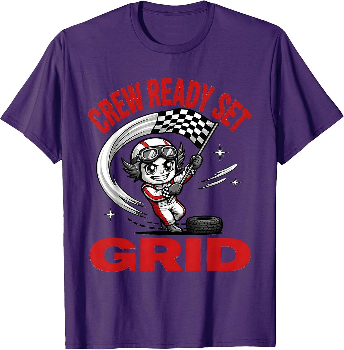 Men's CREW READY SET GRID Cartoon Drag Racer Race Day T-Shirt - Purple
