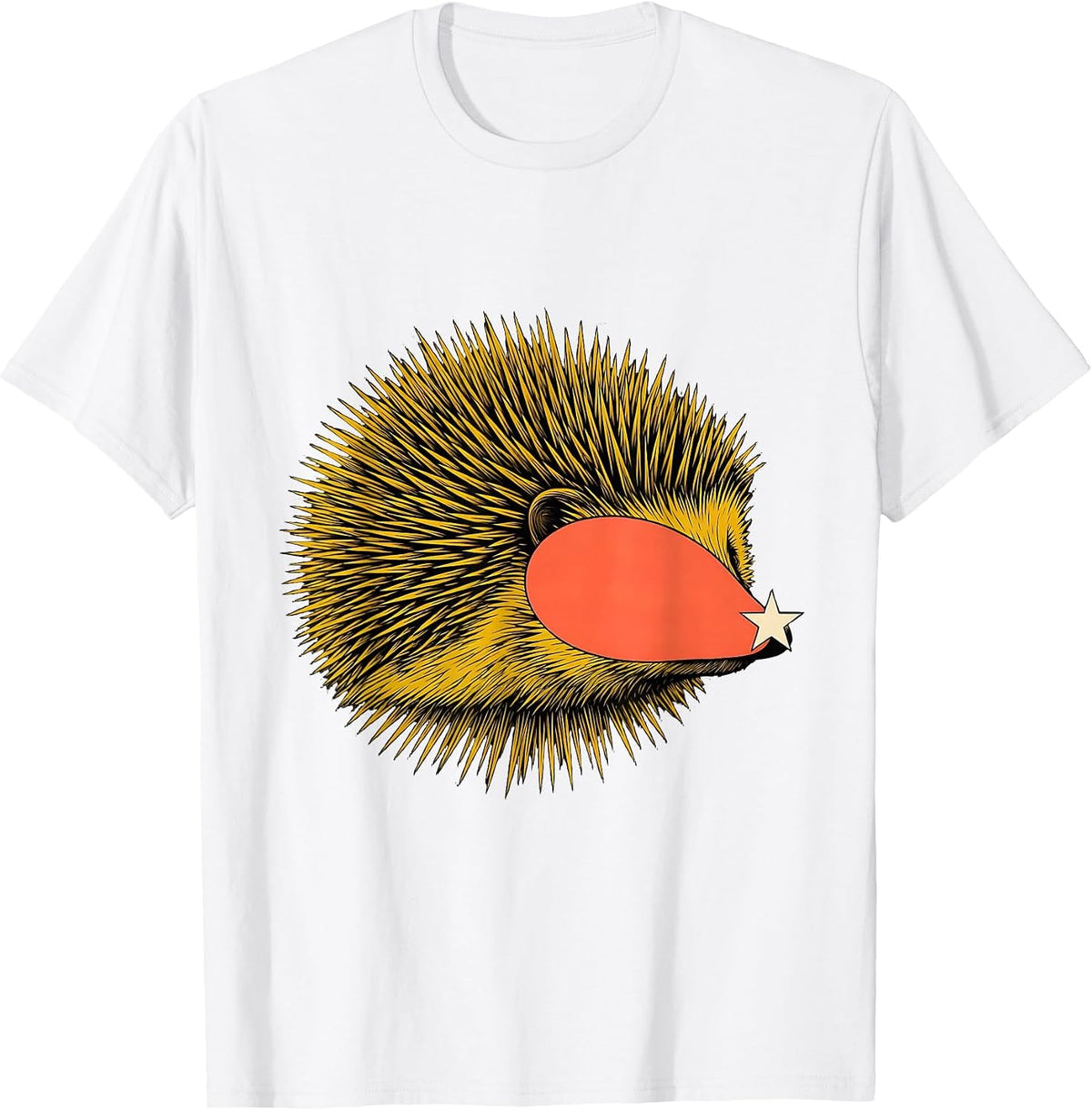 Men's Asymmetrical Hedgehog Midcentury Modern Cute Animal Lover T-Shirt - White