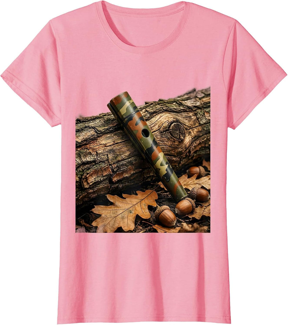 Women's Camo Duck Call on Weathered Log Graphic T-Shirt - Pink