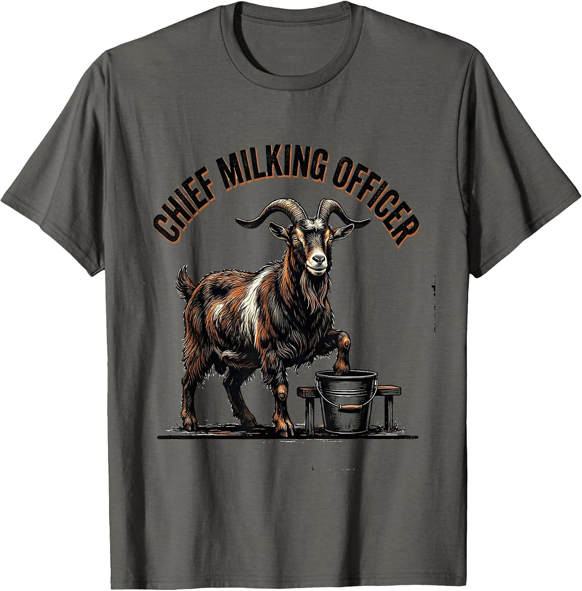 Chief Milking Officer Distressed Funny Goat Lover Farmer T-Shirt - Asphalt Grey