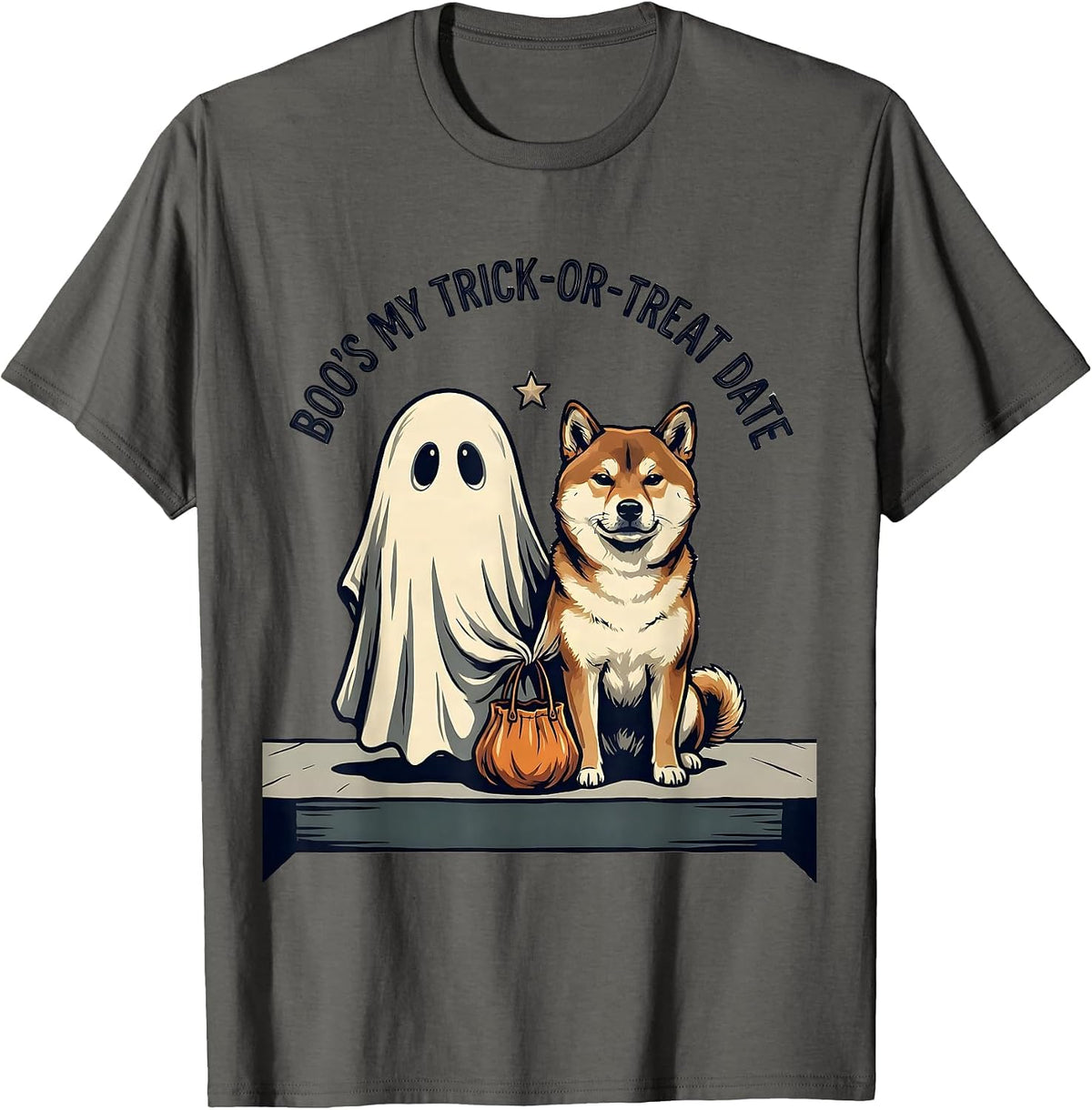 Boo's My Trick-or-Treat Date Funny Ghost Dog Mom Halloween T-Shirt - Asphalt Grey