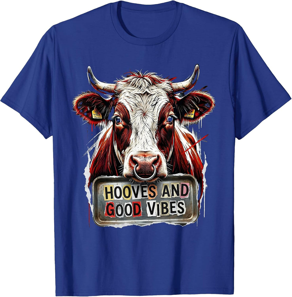 Hooves and Good Vibes Cow Lover Design T-Shirt - Royal Blue