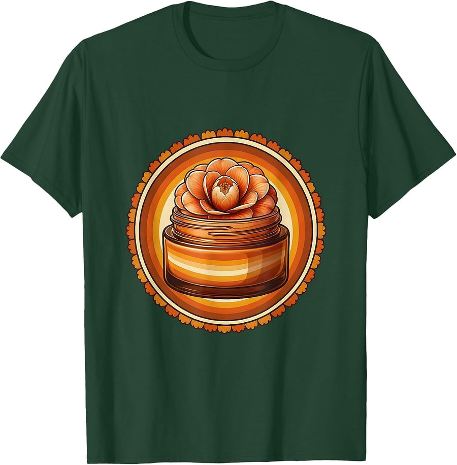Men's K-Beauty Camellia Bloom Skincare Jar Illustration T-Shirt - Dark Green
