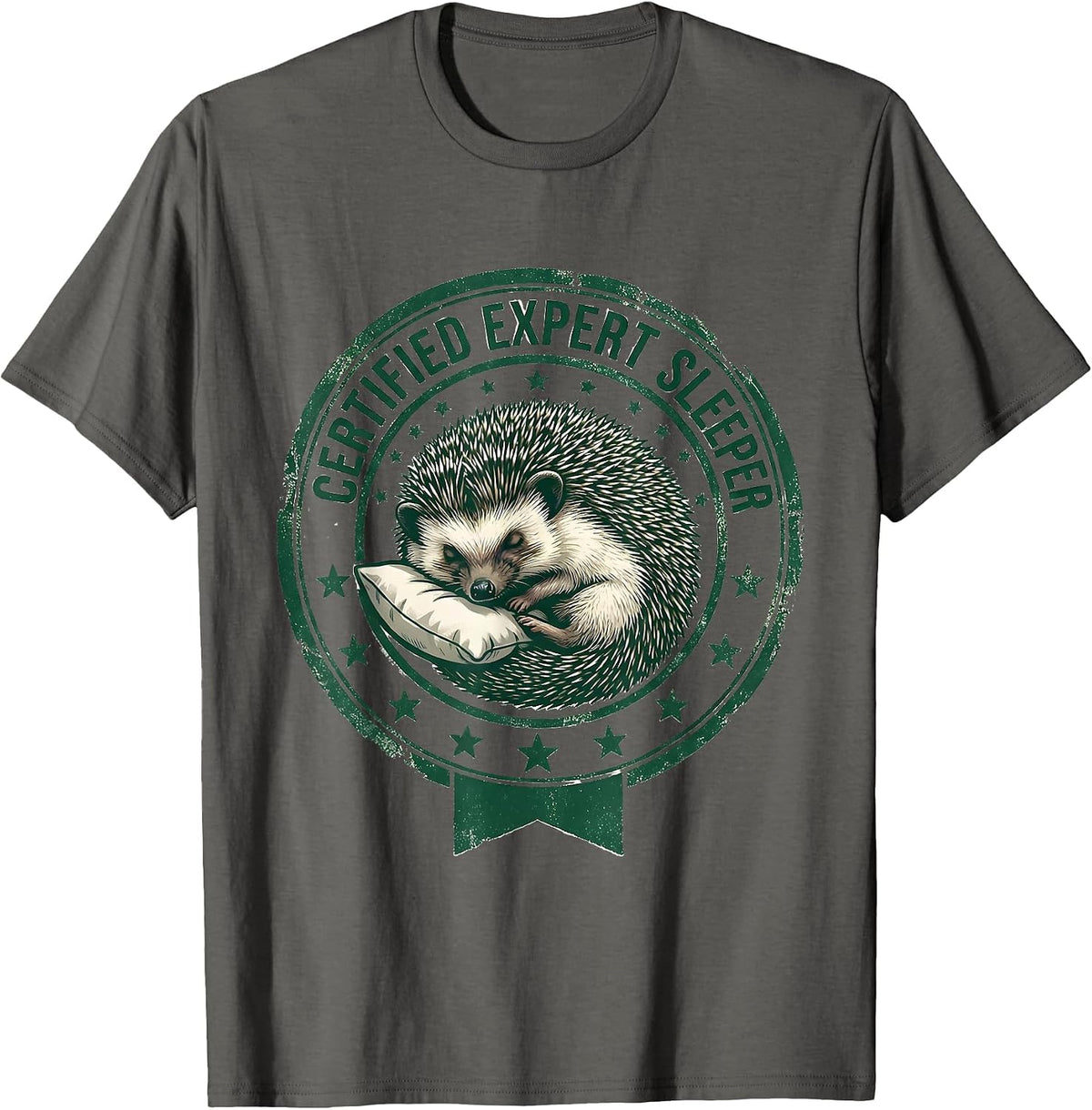 Certified Expert Sleeper Cute Hedgehog Kids Pajama Sleepwear T-Shirt - Asphalt Grey