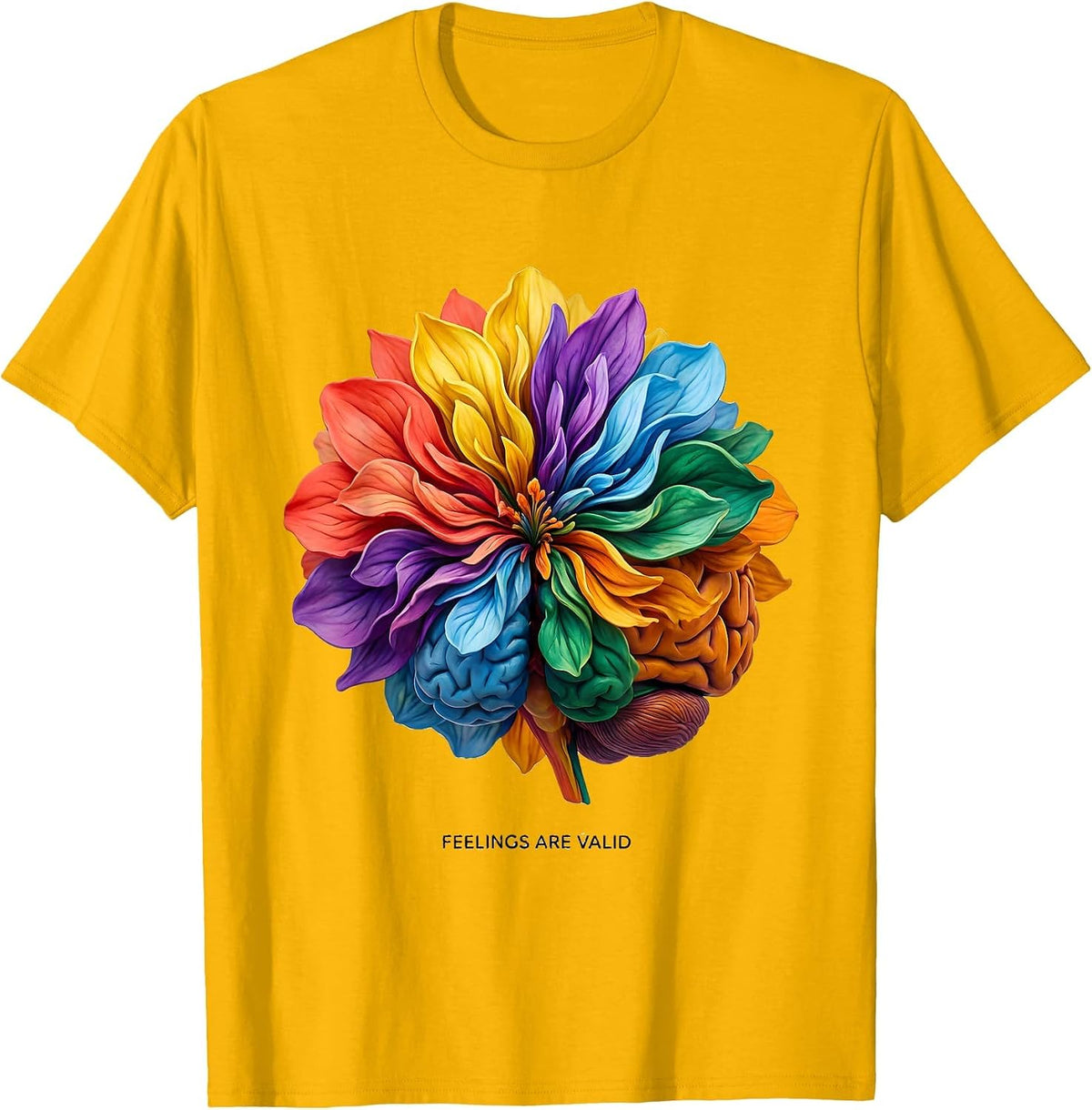 Feelings Are Valid Mental Health Matters Design T-Shirt - Golden Yellow