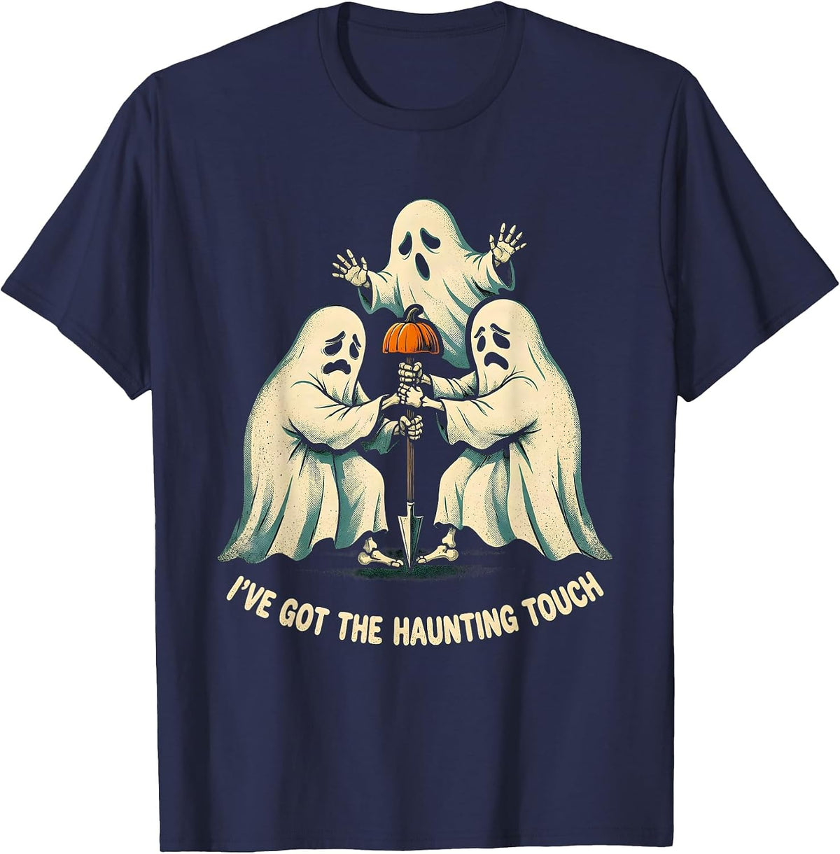 I'VE GOT THE HAUNTING TOUCH Distressed Dry Humor Halloween T-Shirt - Navy Blue