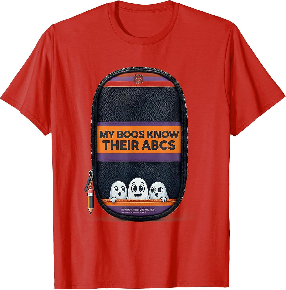 Men's My Boos Know Their ABCs Funny Teacher Ghost Halloween T-Shirt - Red
