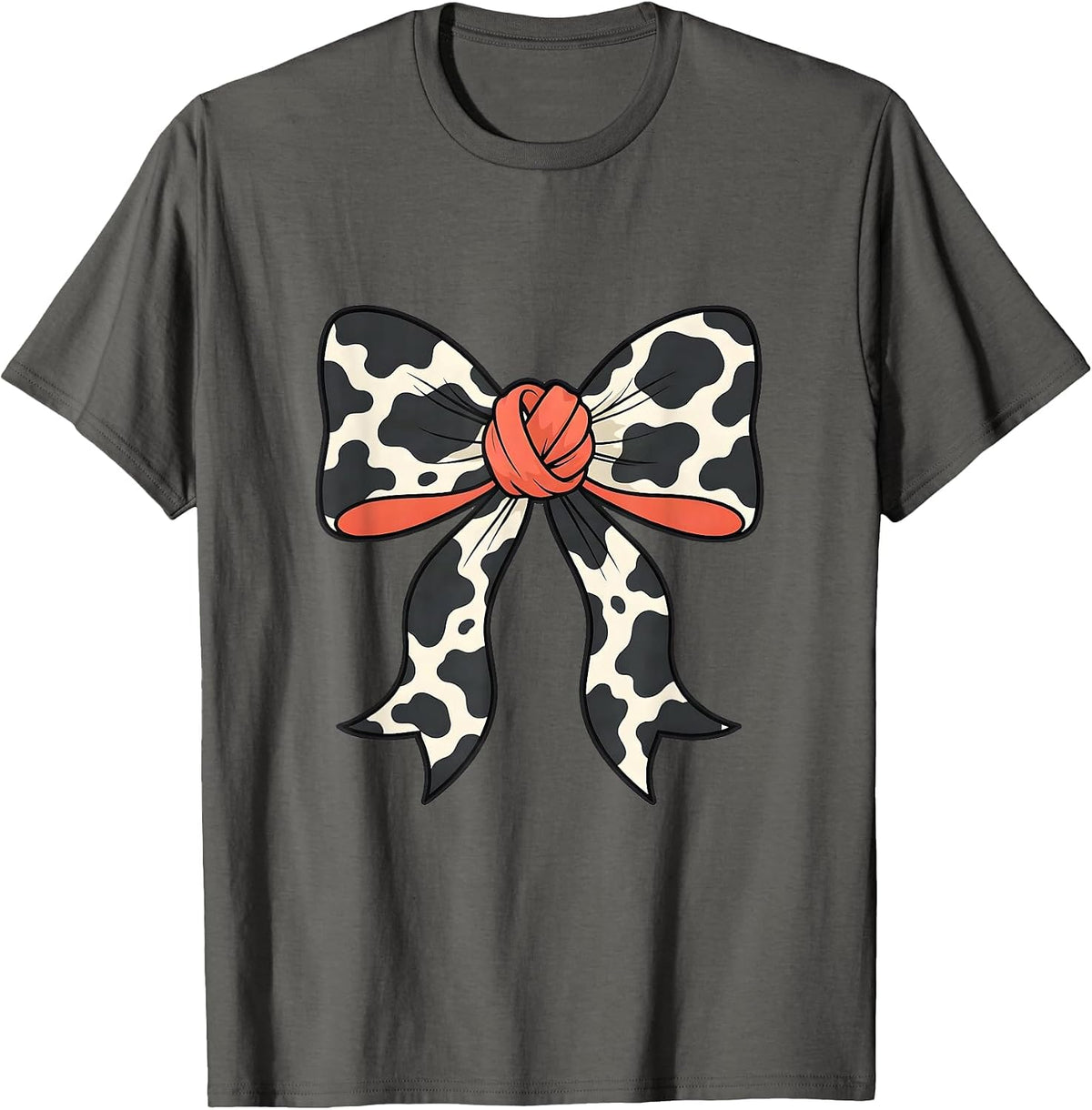 Coquette Bow Cow Print Cute Cow Lover Cow Mom T-Shirt - Asphalt Grey