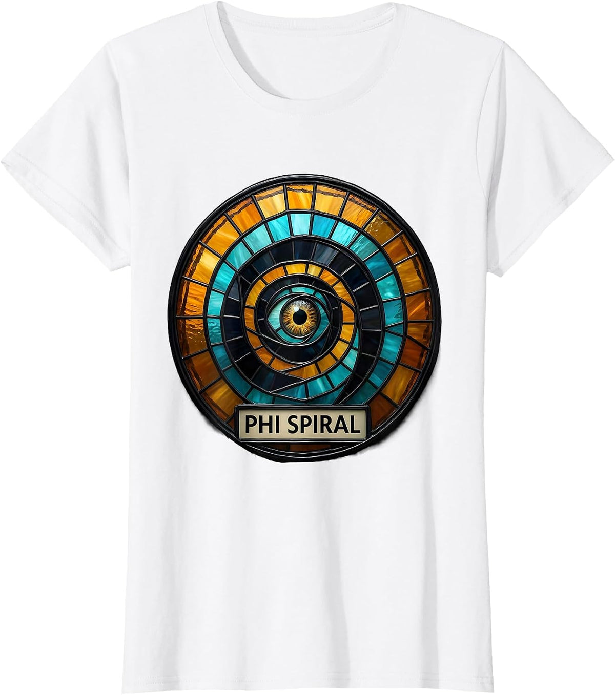 Women's Phi Spiral Stained Glass Sacred Geometry Math Enthusiast Art T-Shirt - White