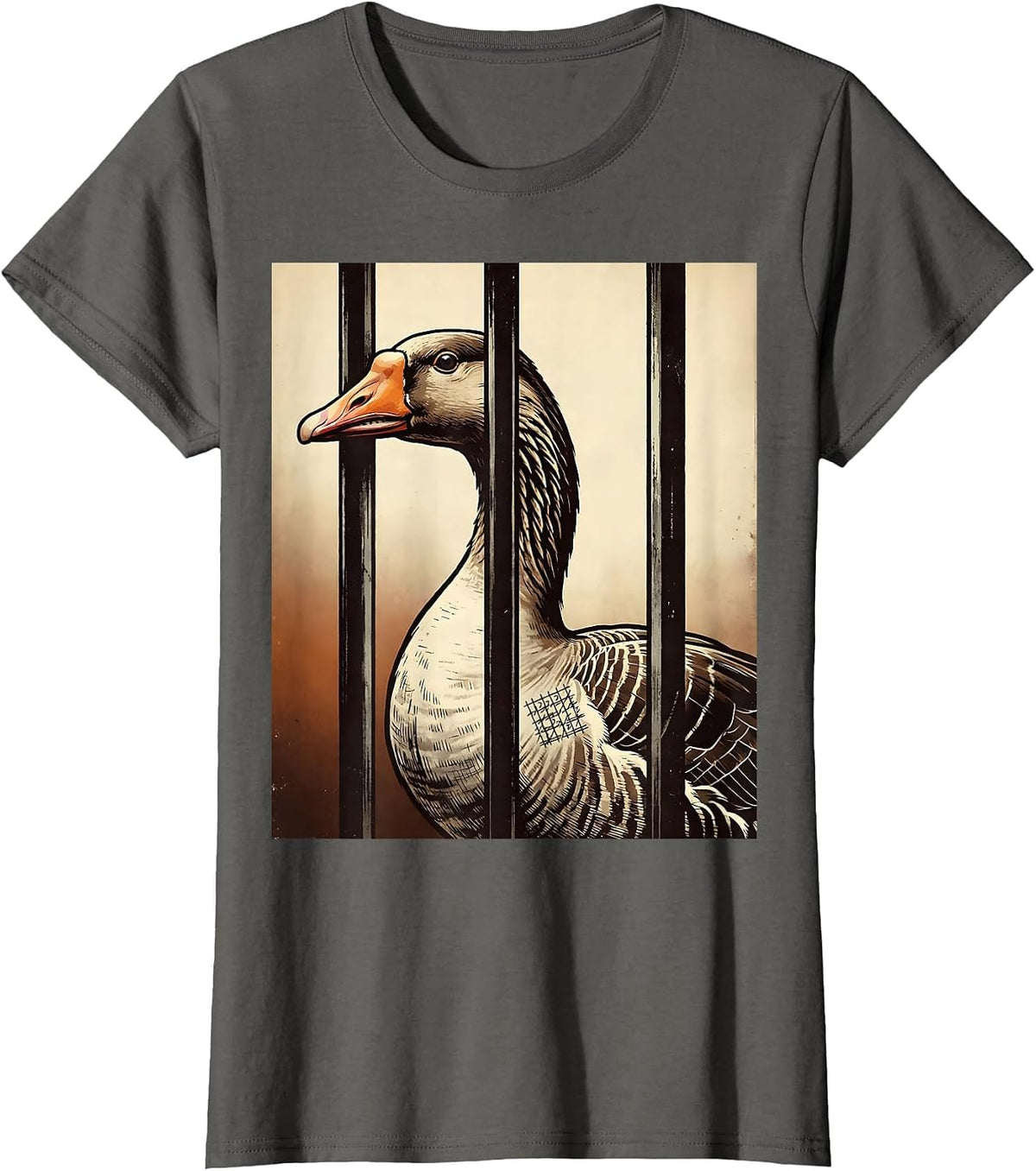 Women's Silly Goose In Jail Vintage Funny Animal Lover Humor T-Shirt - Asphalt Grey