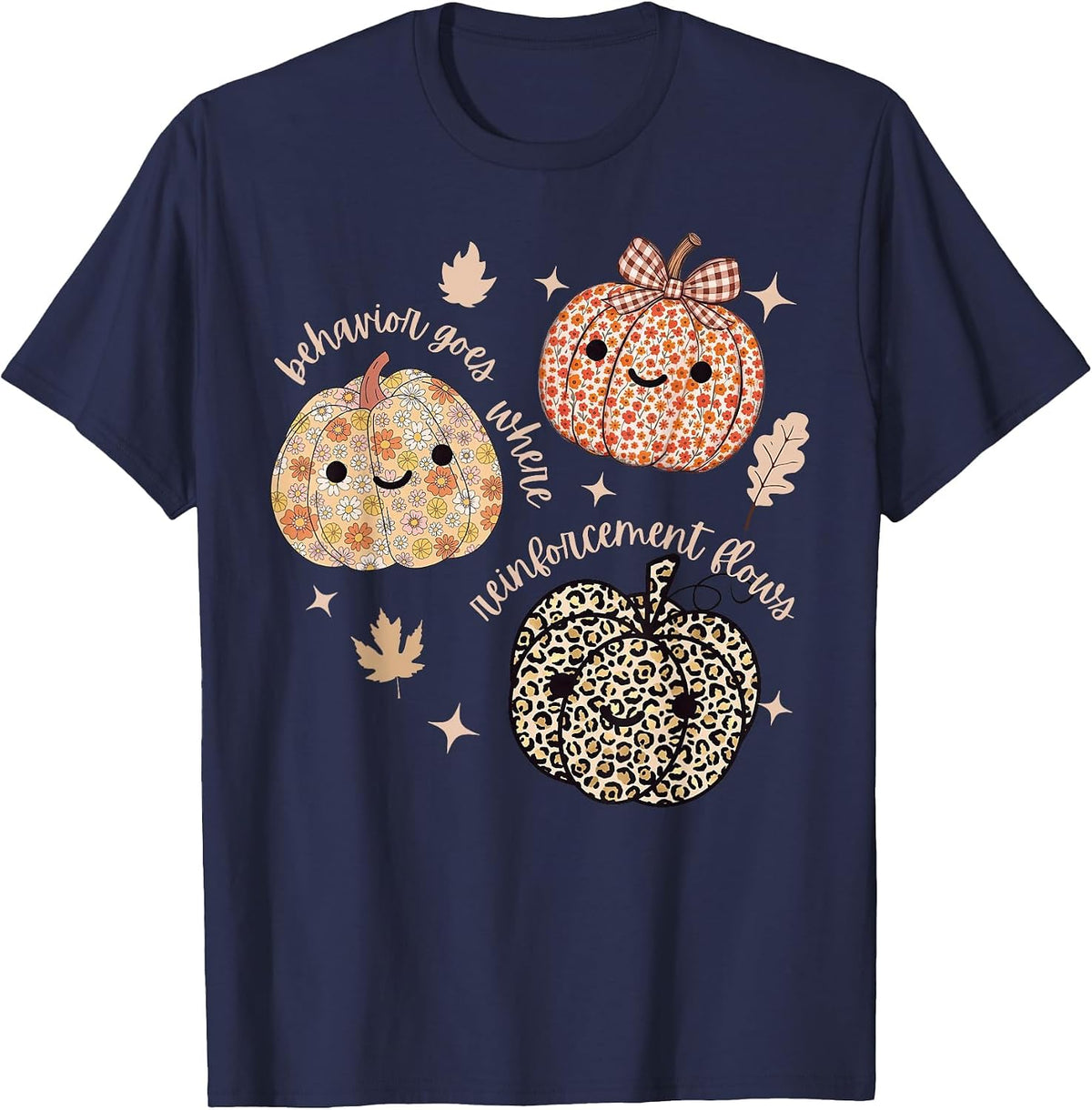 Neurodiversity Inclusion Fall Flower Pumpkin Autumn Autism T-Shirt - Navy Blue