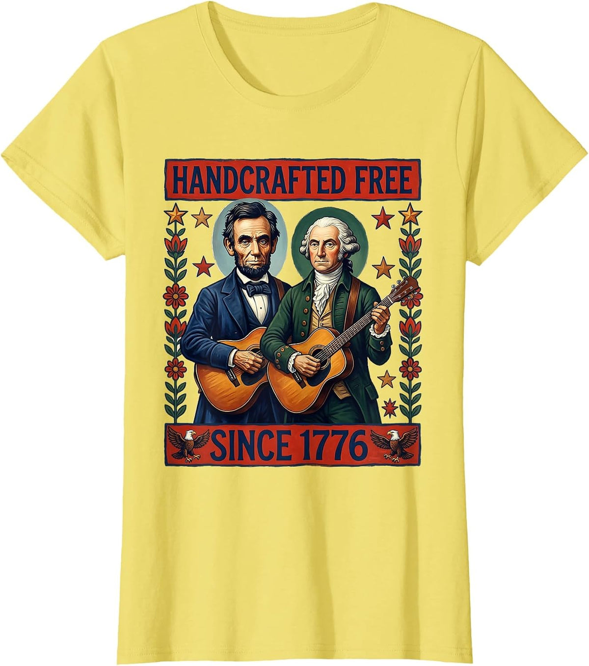 Handcrafted Free Since 1776 Patriotic Design T-Shirt - Lemon Yellow