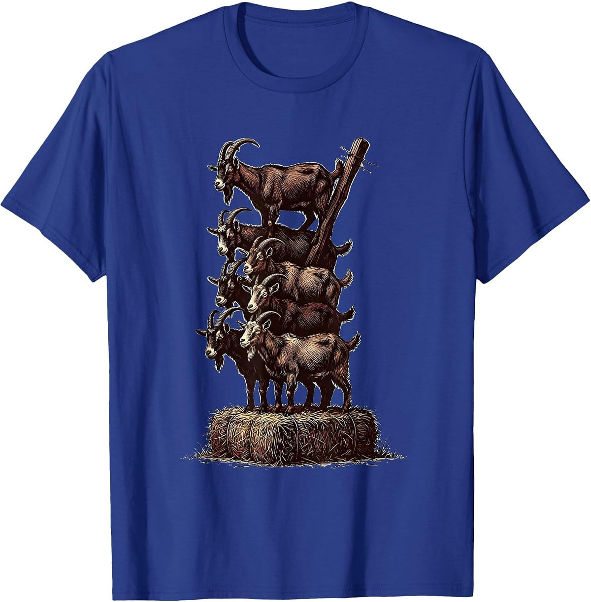 Men's Seven Stacked Goats Pyramid Funny Farm Animal Lover T-Shirt - Royal Blue