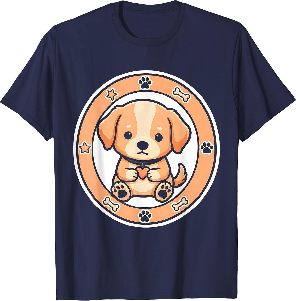 Cute Kawaii Puppy Hug Heart Dog Lover Gift T-Shirt - Navy Blue