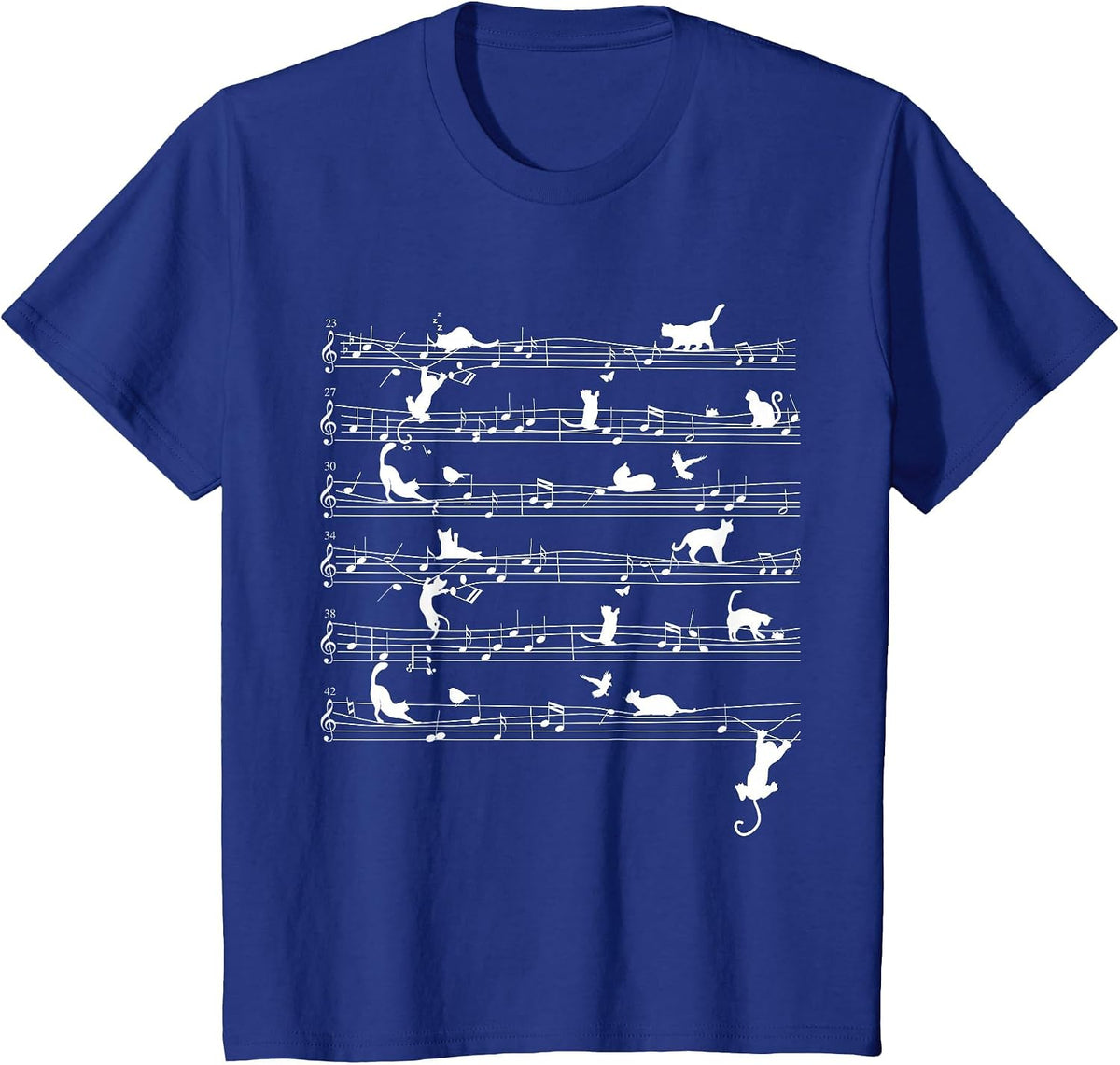 Cute Cat Kitty Playing Music Note Clef Musician Art T-Shirt - Royal Blue