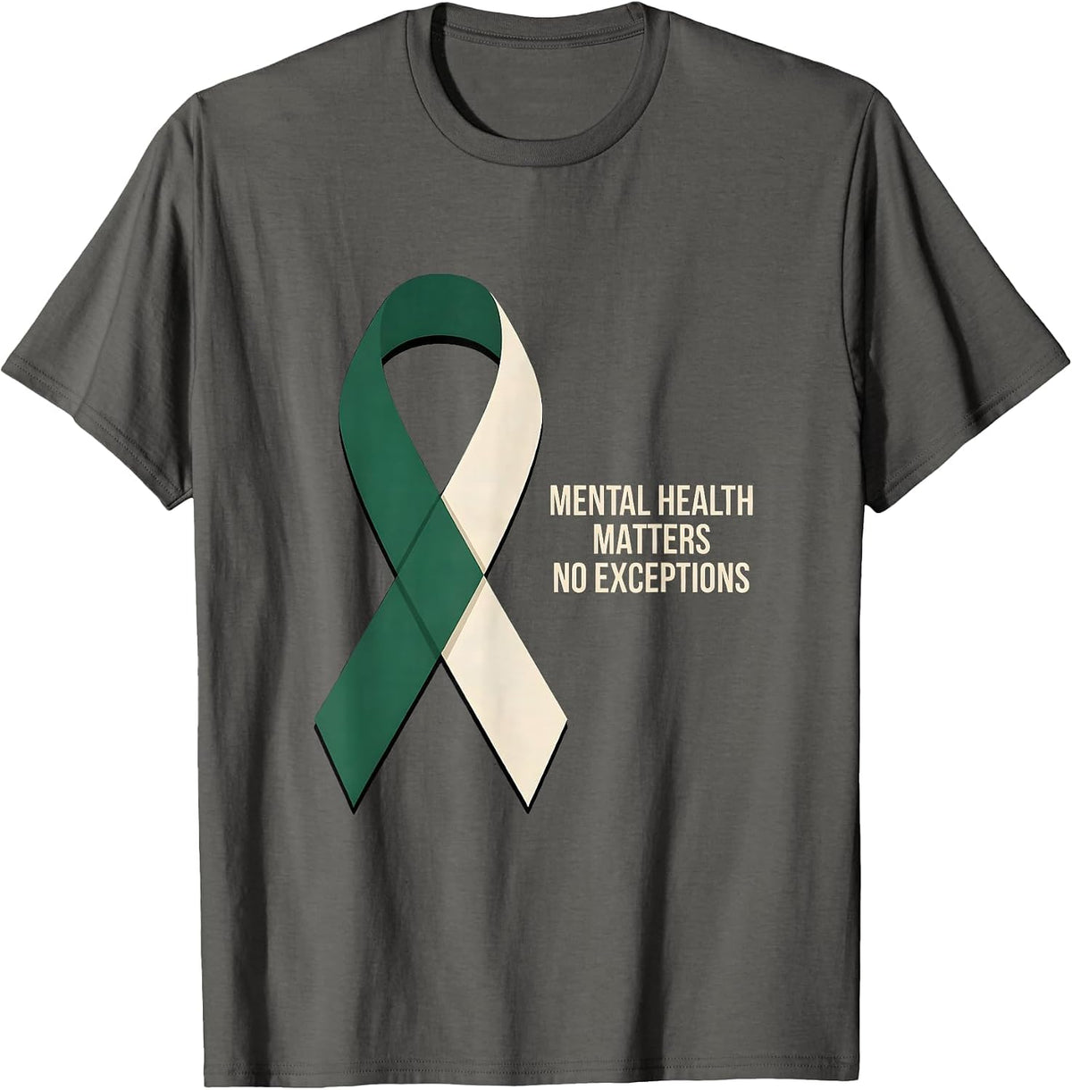 Men's Mental Health Matters No Exceptions Awareness Ribbon Support T-Shirt - Asphalt Grey