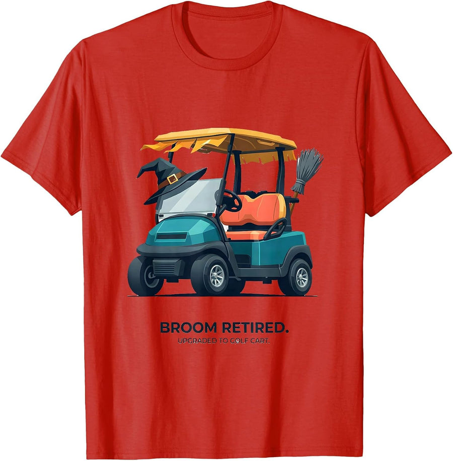Men's Broom Retired Upgraded To Golf Cart Funny Halloween T-Shirt - Red
