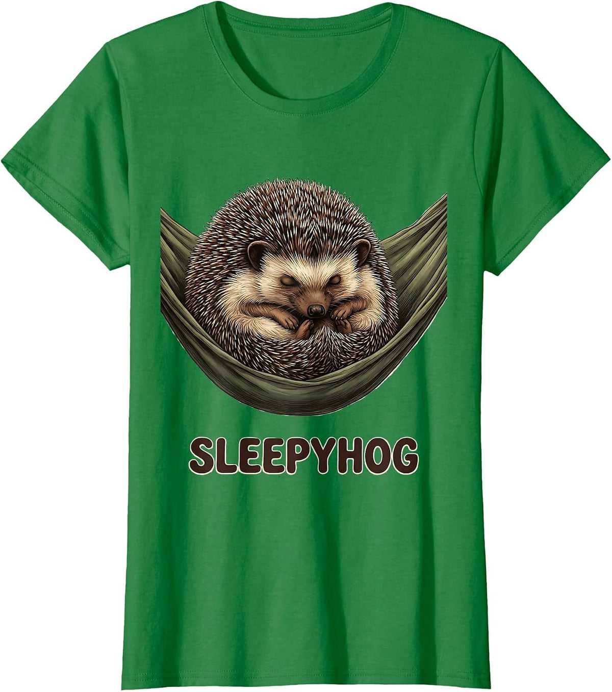 Women's Sleepyhog Cozy Hedgehog Pajama Top Animal Lover Humor T-Shirt - Kelly Green