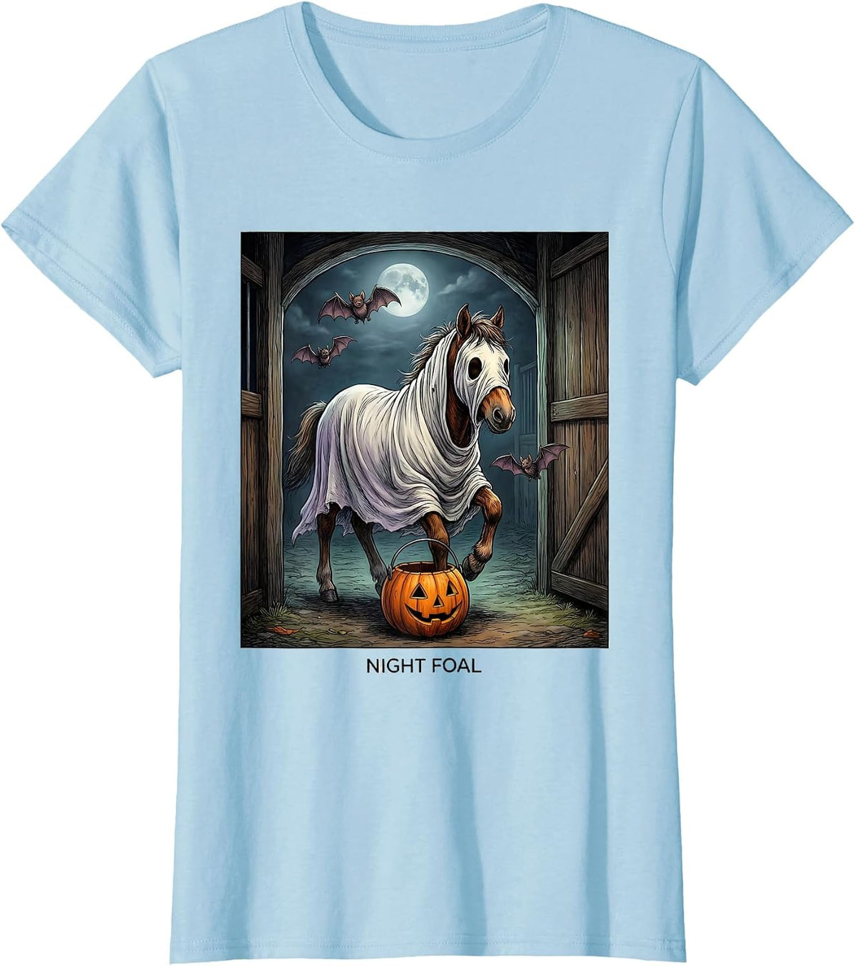 Night Foal Ghost Sheeted Foal Halloween Horse Lover Humor T-Shirt - Baby Blue