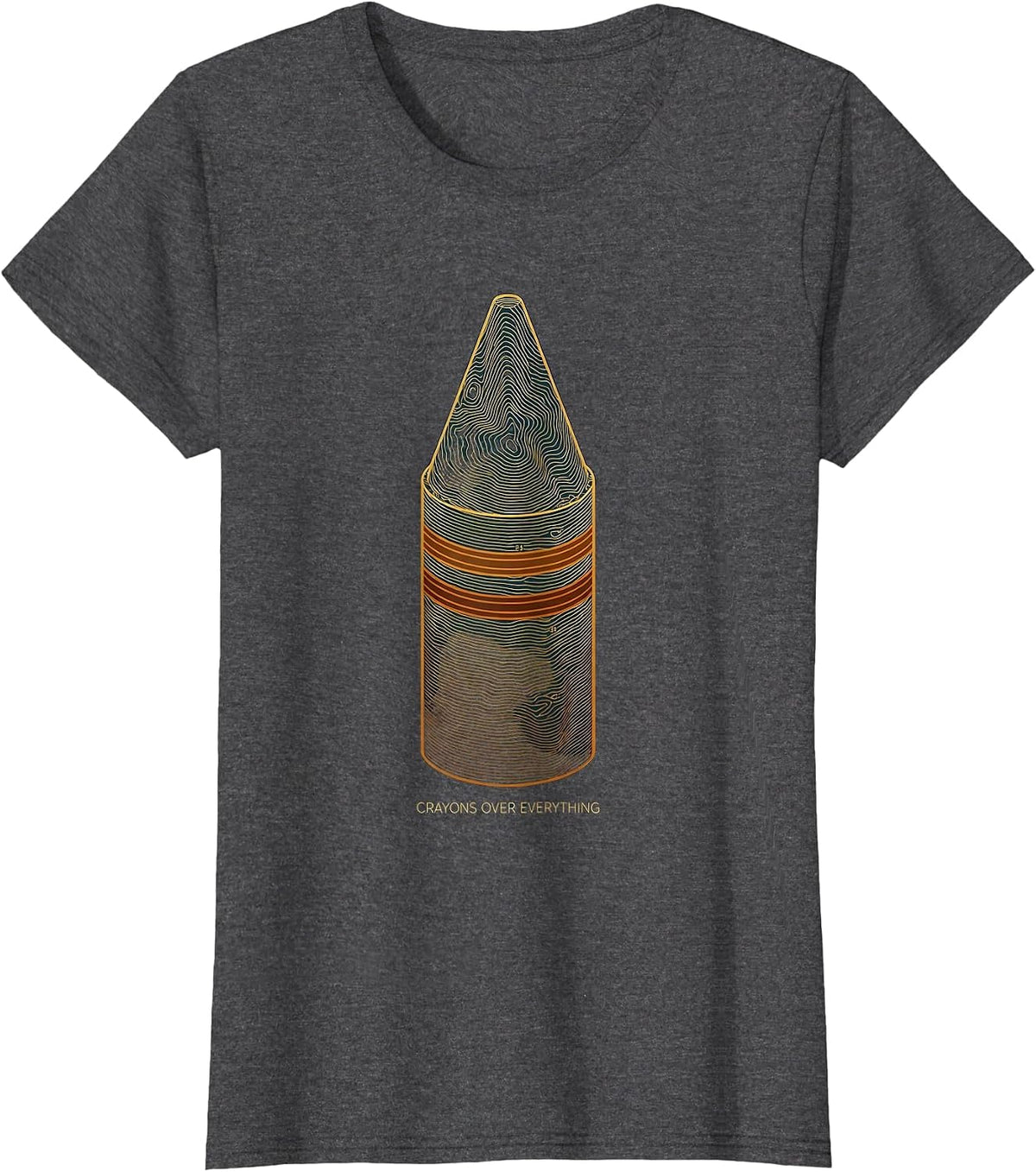 Women's Crayons Over Everything Colorful Art Design T-Shirt - Dark Heather Grey