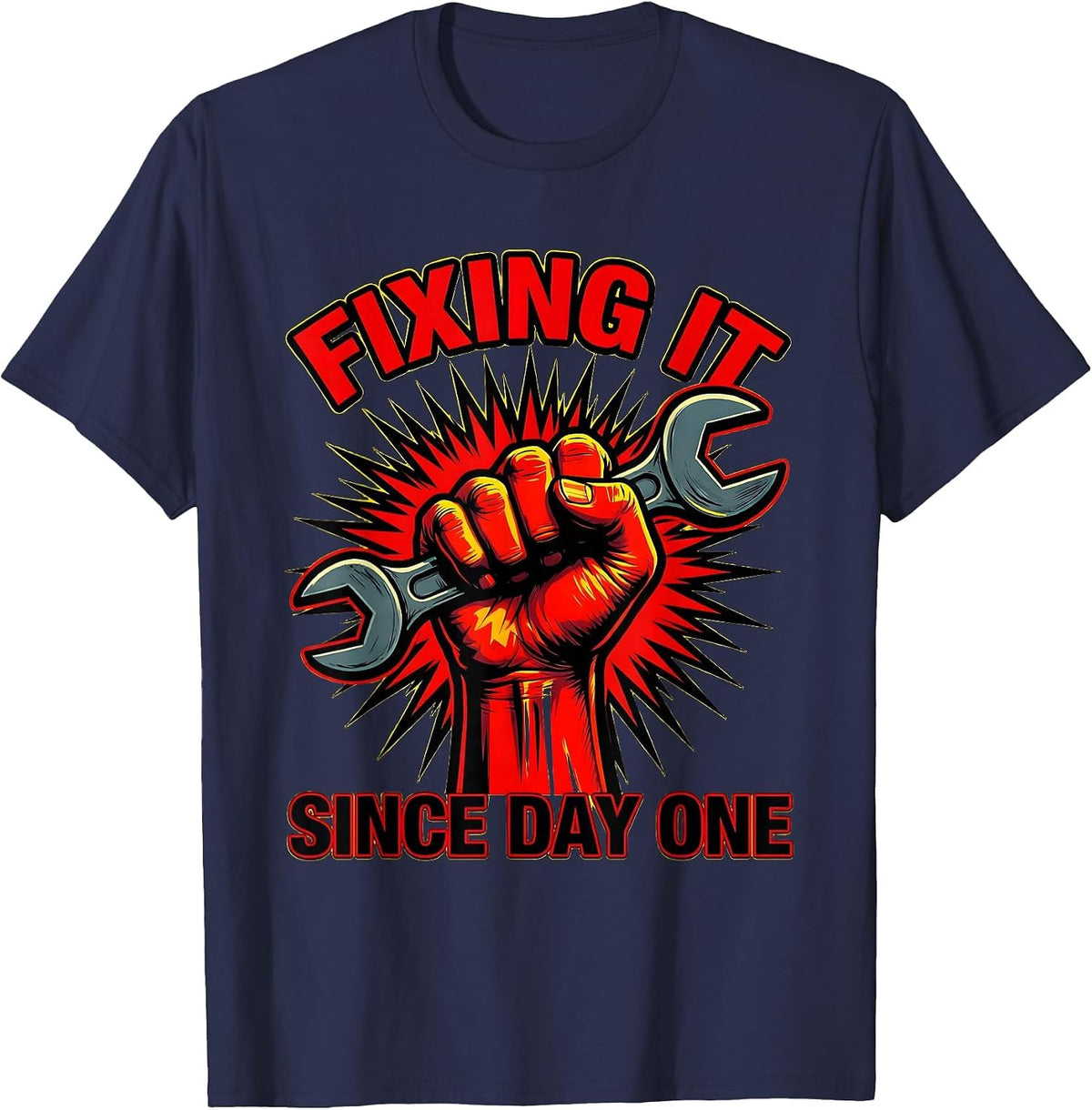 Mechanic Fixing It Since Day One Design T-Shirt - Navy Blue