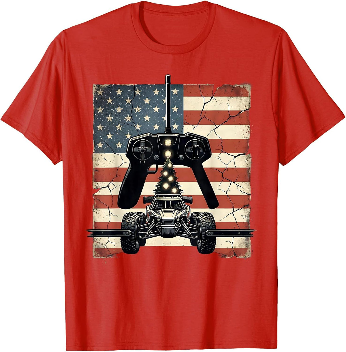 Men's RC Transmitter Buggy Patriotic Drag Racing Gift T-Shirt - Red