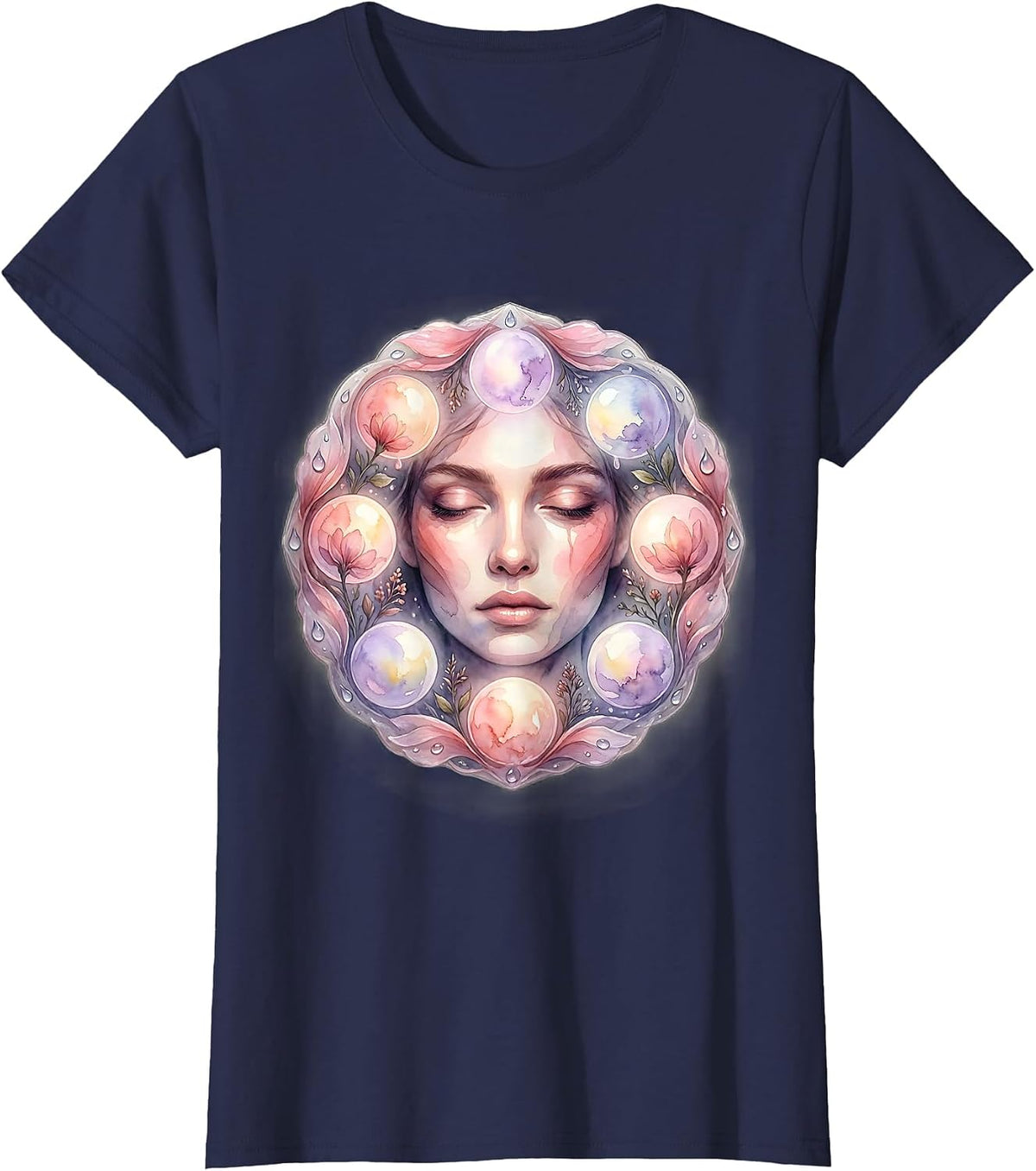Women's K-Beauty Skincare Routine Illustration T-Shirt - Navy Blue