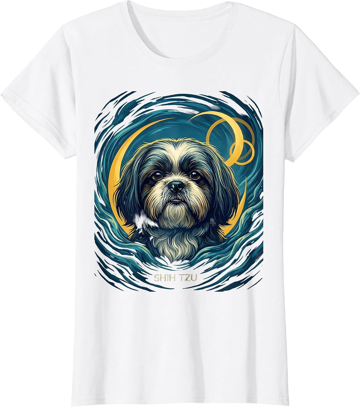 SHIH TZU Van Gogh Style Starry Night Dog Breed Portrait T-Shirt - White