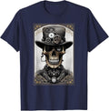 Punk Rock Steampunk Vintage Skull Gears Goth T-Shirt - Navy Blue