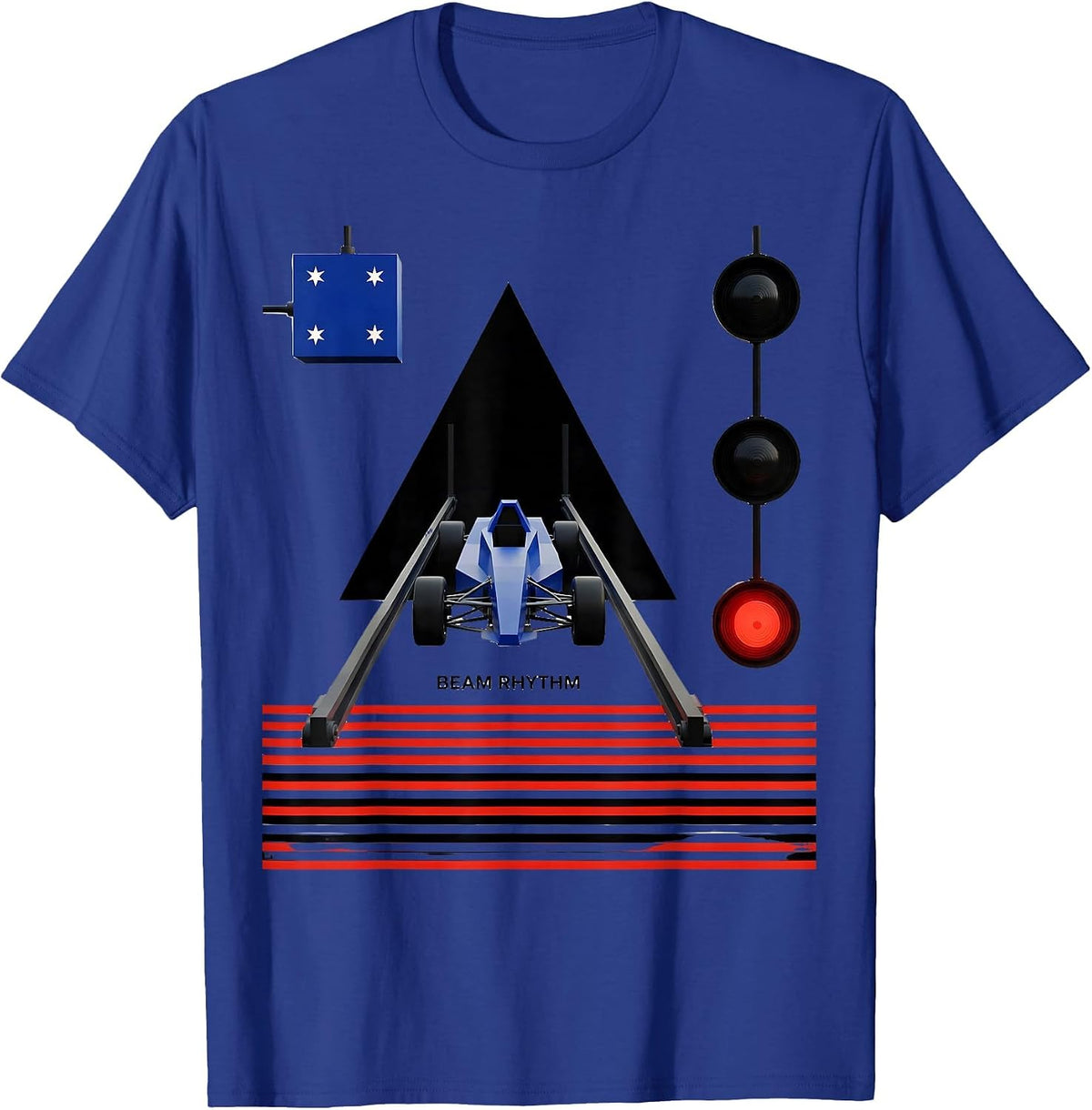 Men's Beam Rhythm Bauhaus Modernist RC Drag Racing American Flag T-Shirt - Royal Blue