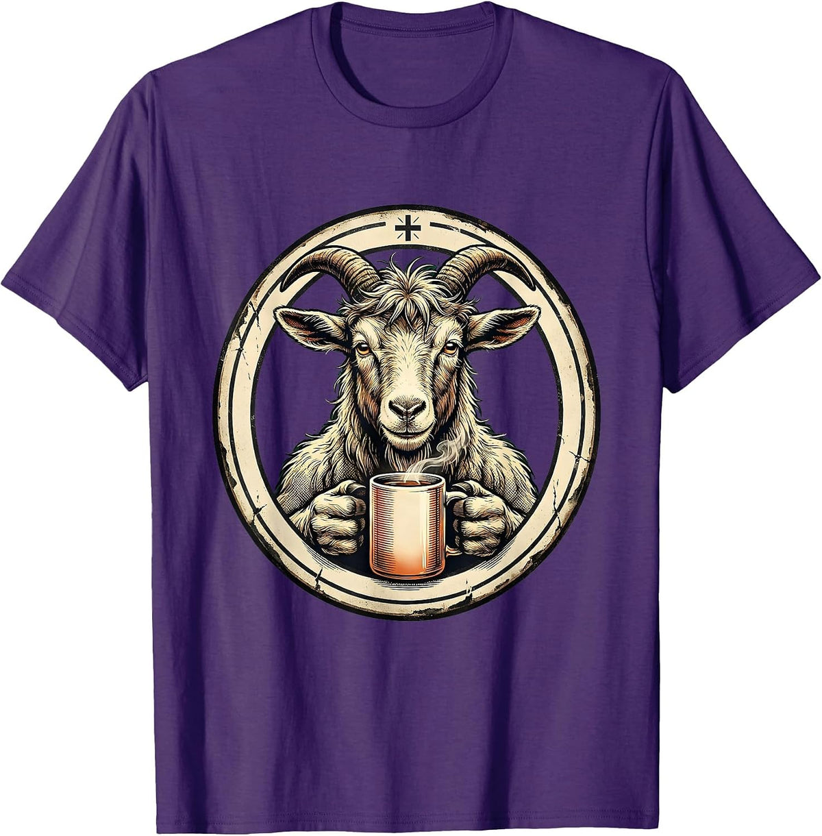 Men's Goat Mascot Vintage Christian Coffee Humor Animal T-Shirt - Purple