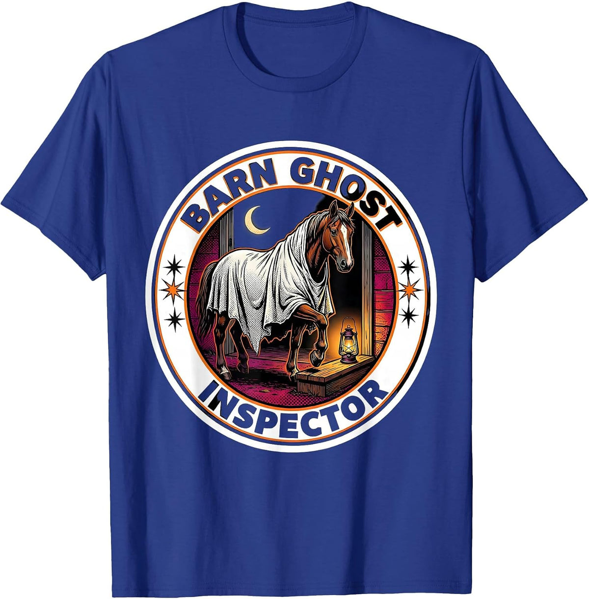 Barn Ghost Inspector Pop Art Halloween Horse Lover Humor T-Shirt - Royal Blue