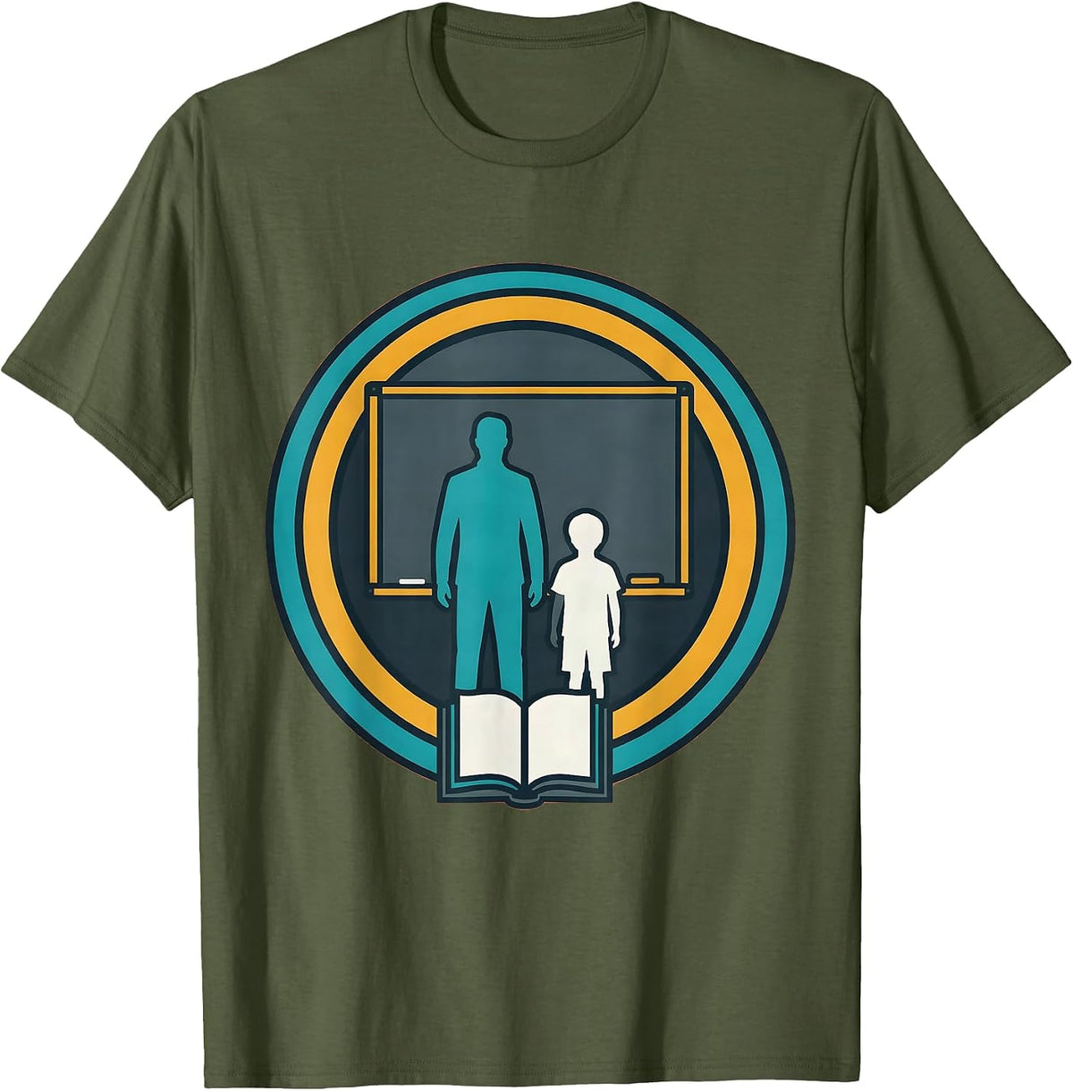 Sped Teacher Student Chalkboard Silhouette Design T-Shirt - Olive Green