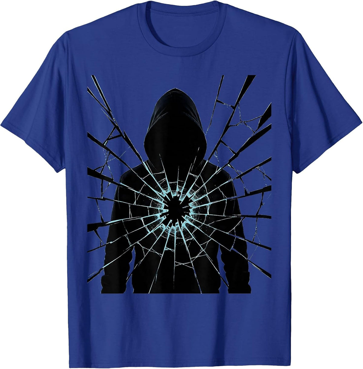 Men's Hooded Hacker Cracked Digital Screen Graphic T-Shirt - Royal Blue