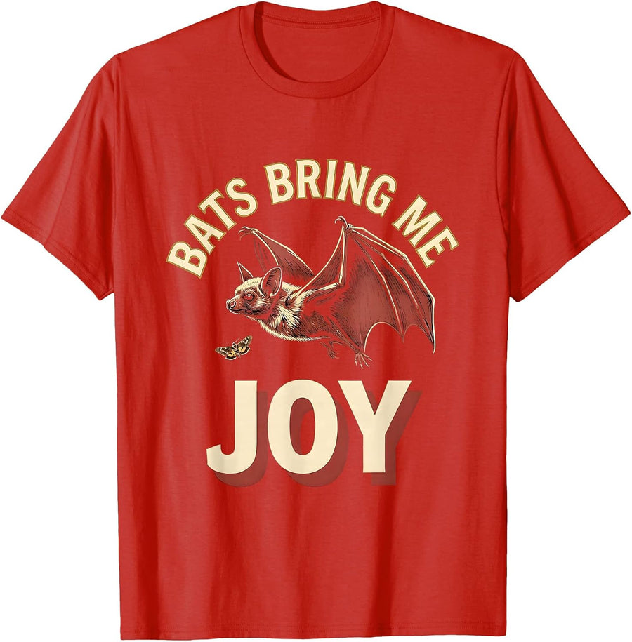 Men's Bats Bring Me Joy Whimsical Bat Lover Wildlife Conservation T-Shirt - Red