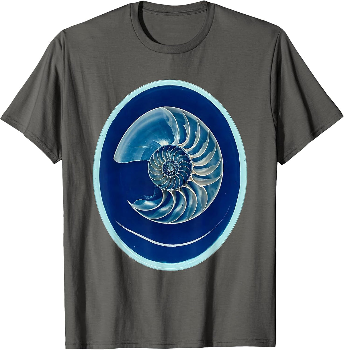Broad Nautilus Shell Sacred Geometry Fibonacci Math T-Shirt - Asphalt Grey