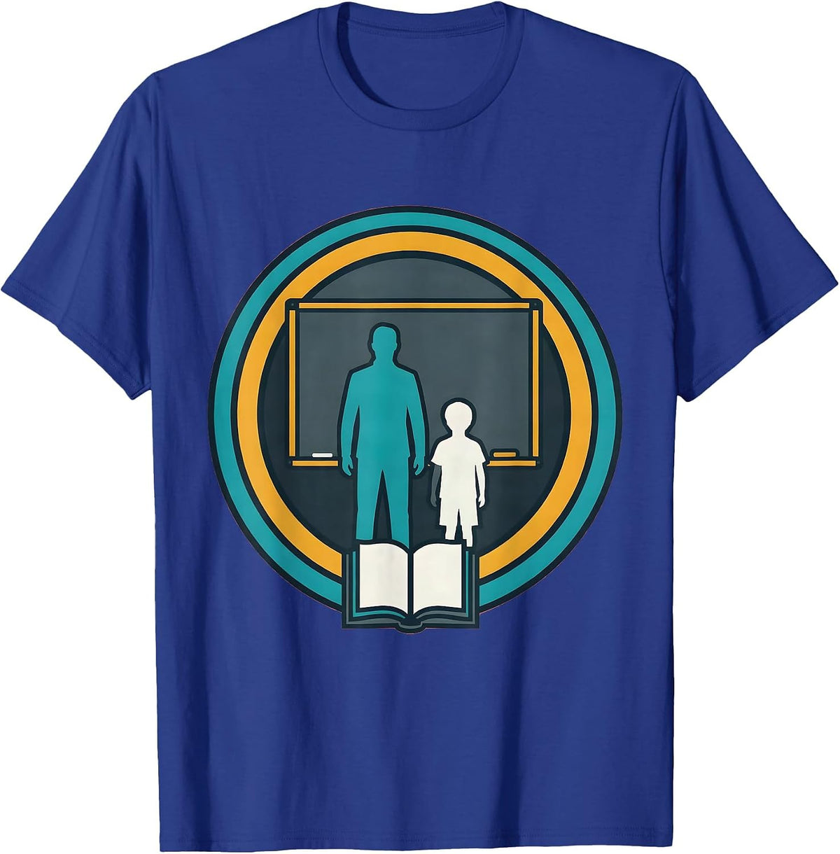 Sped Teacher Student Chalkboard Silhouette Design T-Shirt - Royal Blue