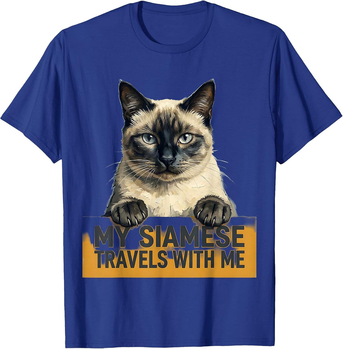 My Siamese Travels With Me Cute Cat Lover Pet Pocket Novelty T-Shirt - Royal Blue