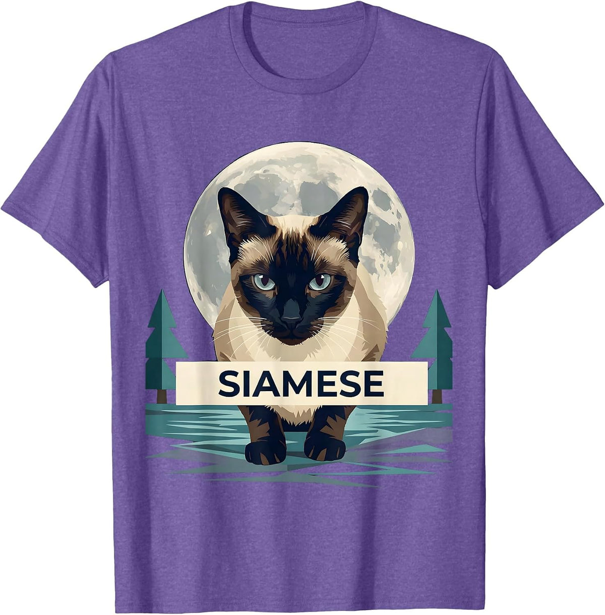 Men's Siamese 90's Retro Moonlit Cat Breed Portrait Vintage T-Shirt - Purple Heather
