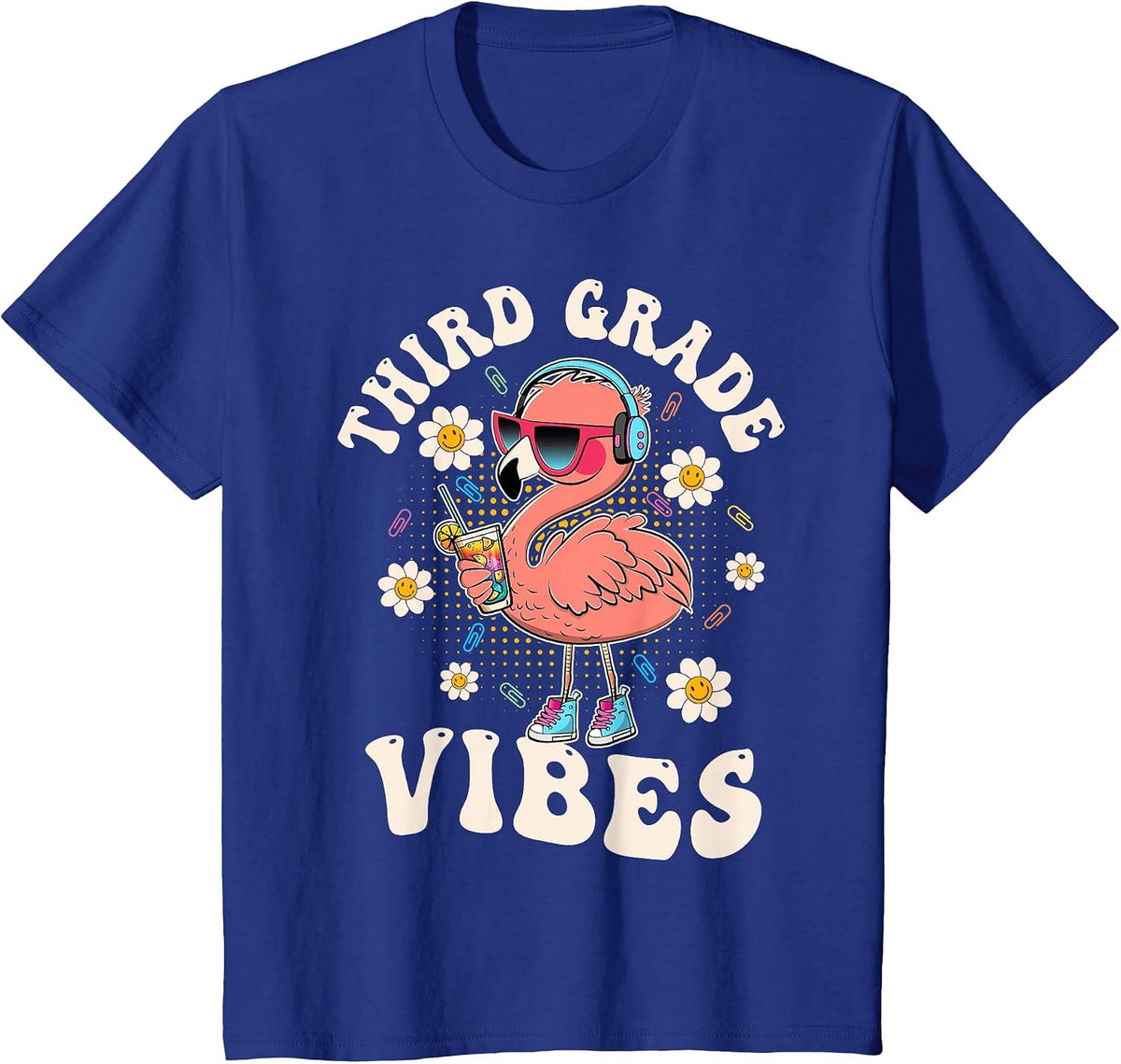 Flamingo Back to School Third Grade Vibes Teacher 3rd Grade T-Shirt - Royal Blue