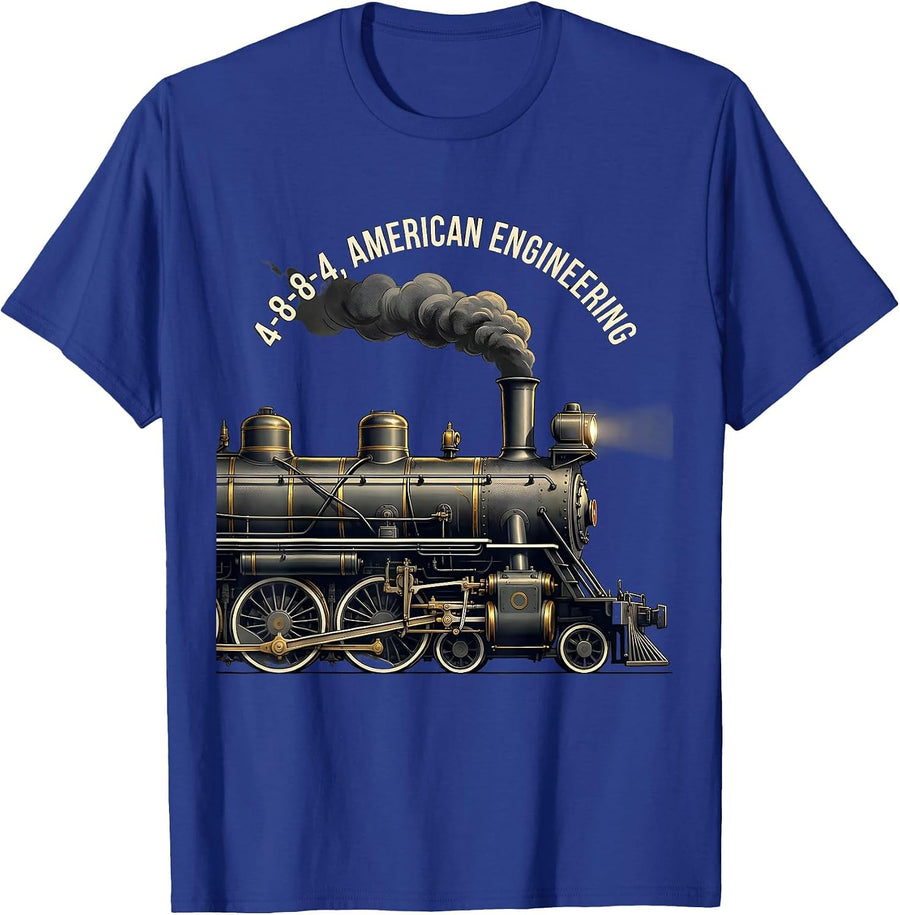 4-8-8-4 American Engineering Vintage Steam Locomotive Train T-Shirt - Royal Blue