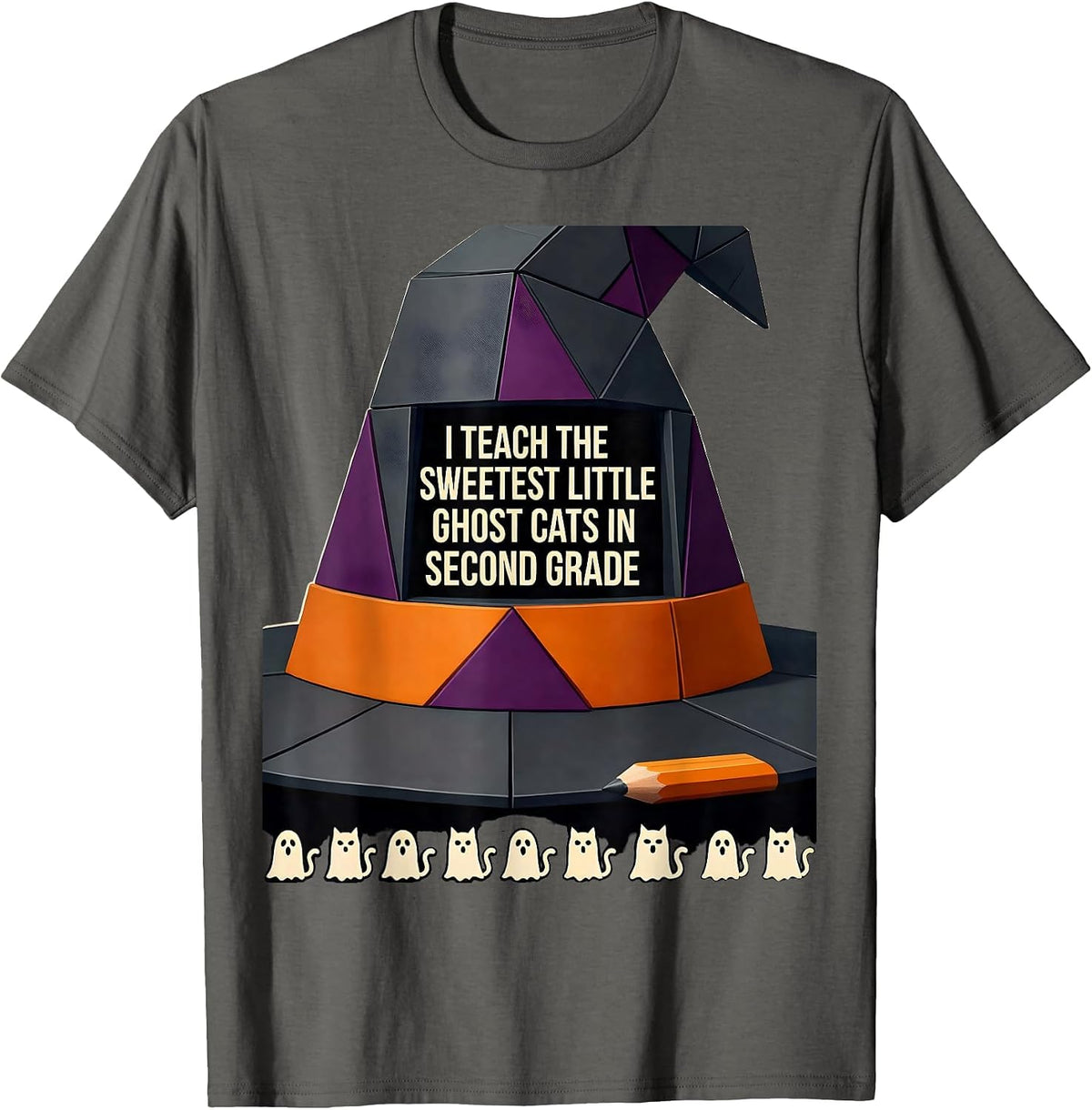 Men's I Teach The Sweetest Little Ghost Cats In Second Grade T-Shirt - Asphalt Grey