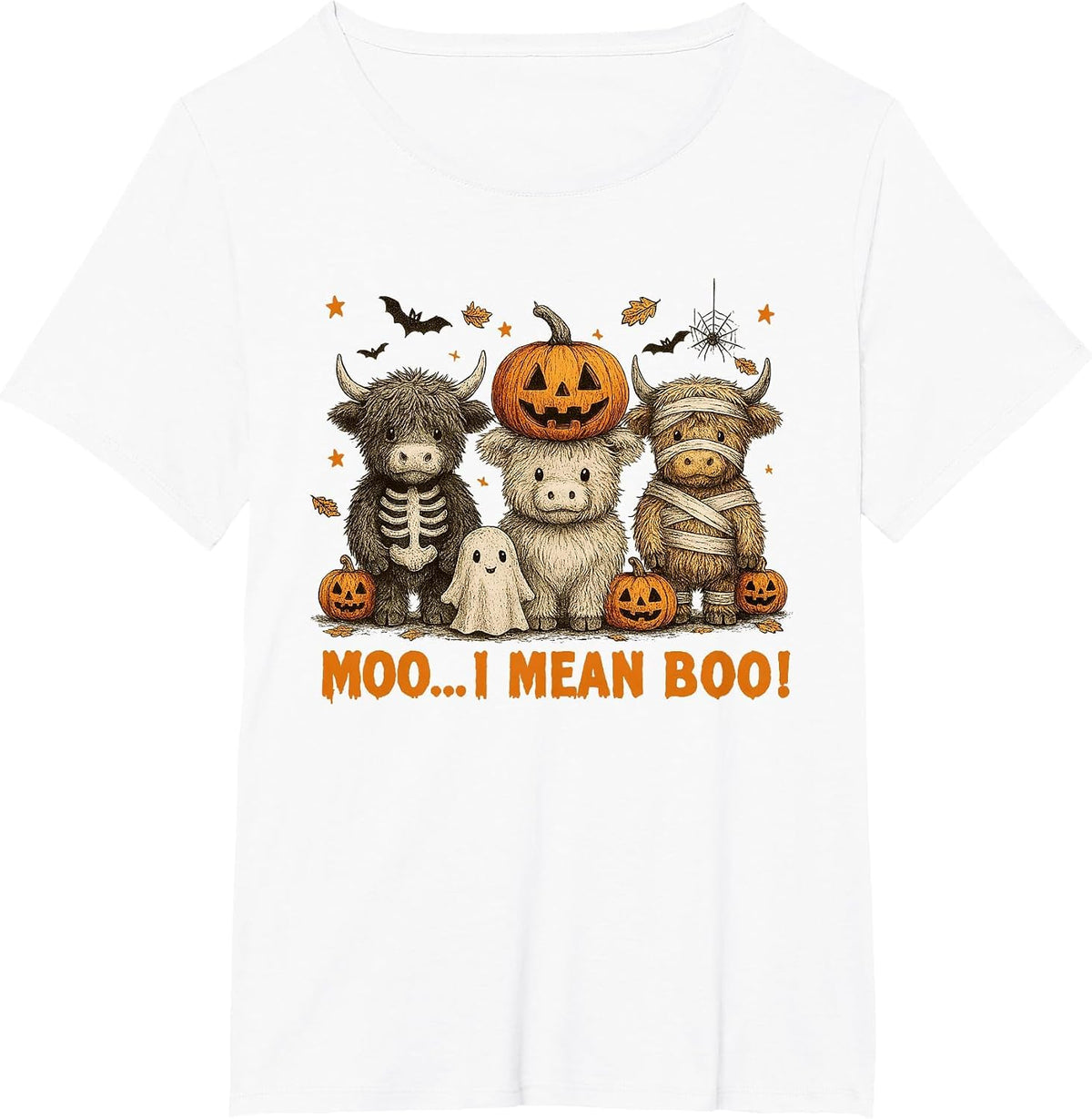Ghost Cow Moo I Mean Boo Halloween Outfit Funny Cow Lover T-Shirt - White